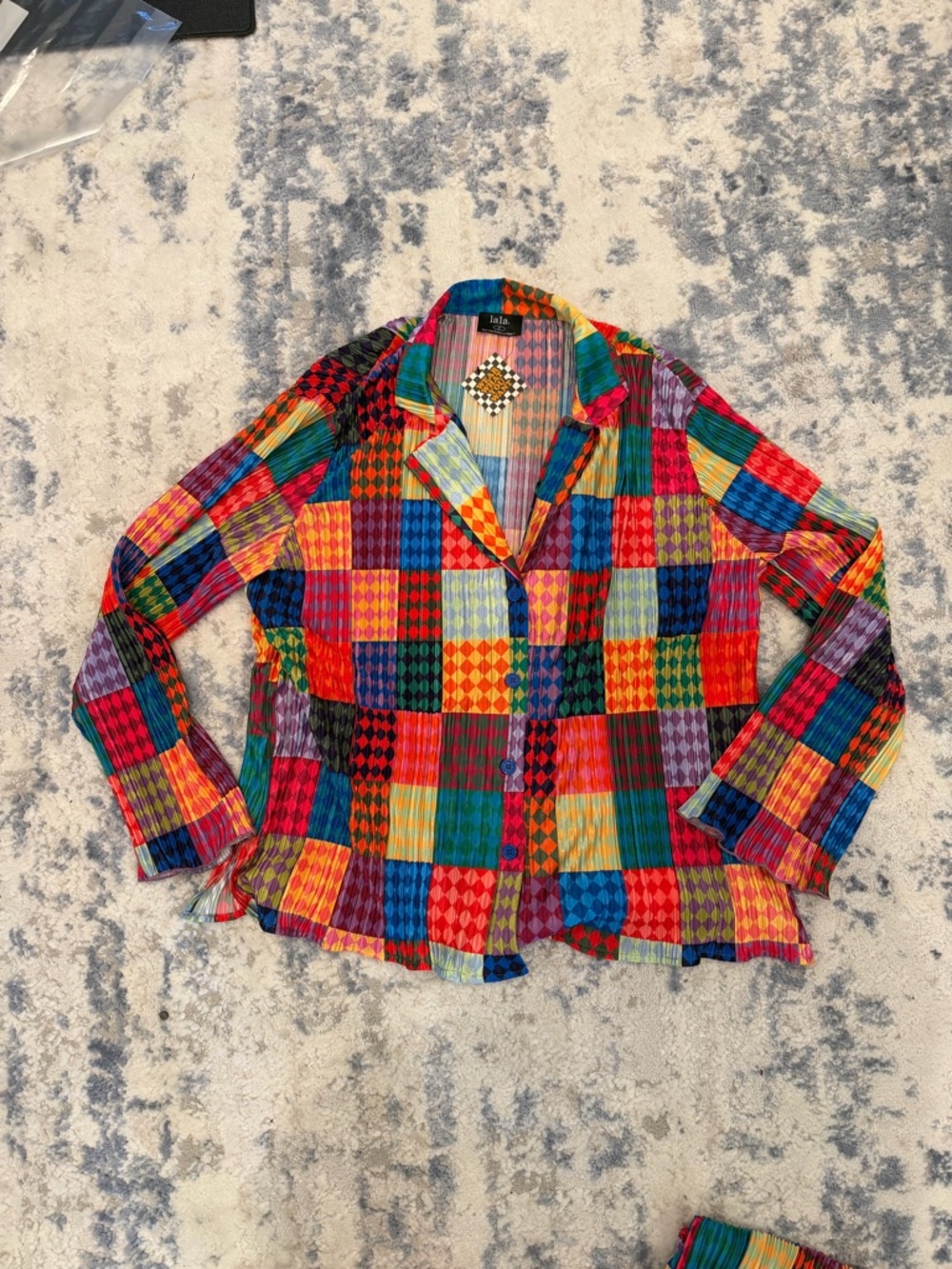 Dressed in LALA Patchwork Multicolor Check Blouse + Pants Set